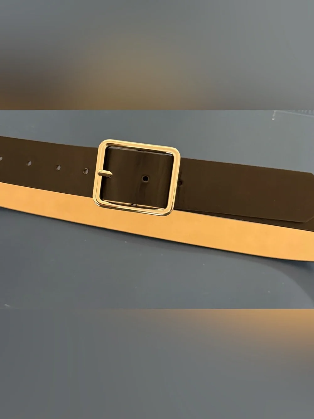 Classic Black Leather Belt with Gold Buckle